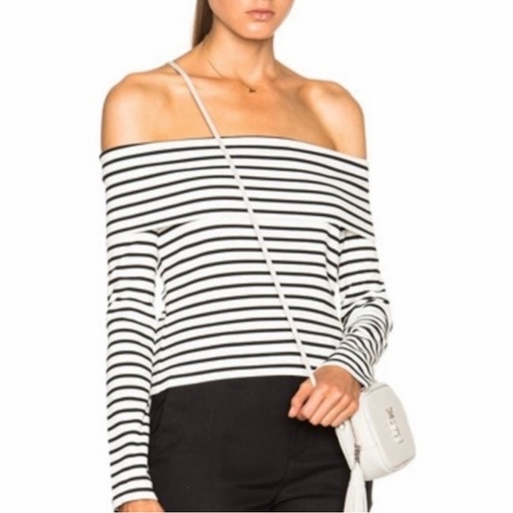 10 Crosby Derek Lam Off Shoulder Striped Top Medium - Picture 3 of 8